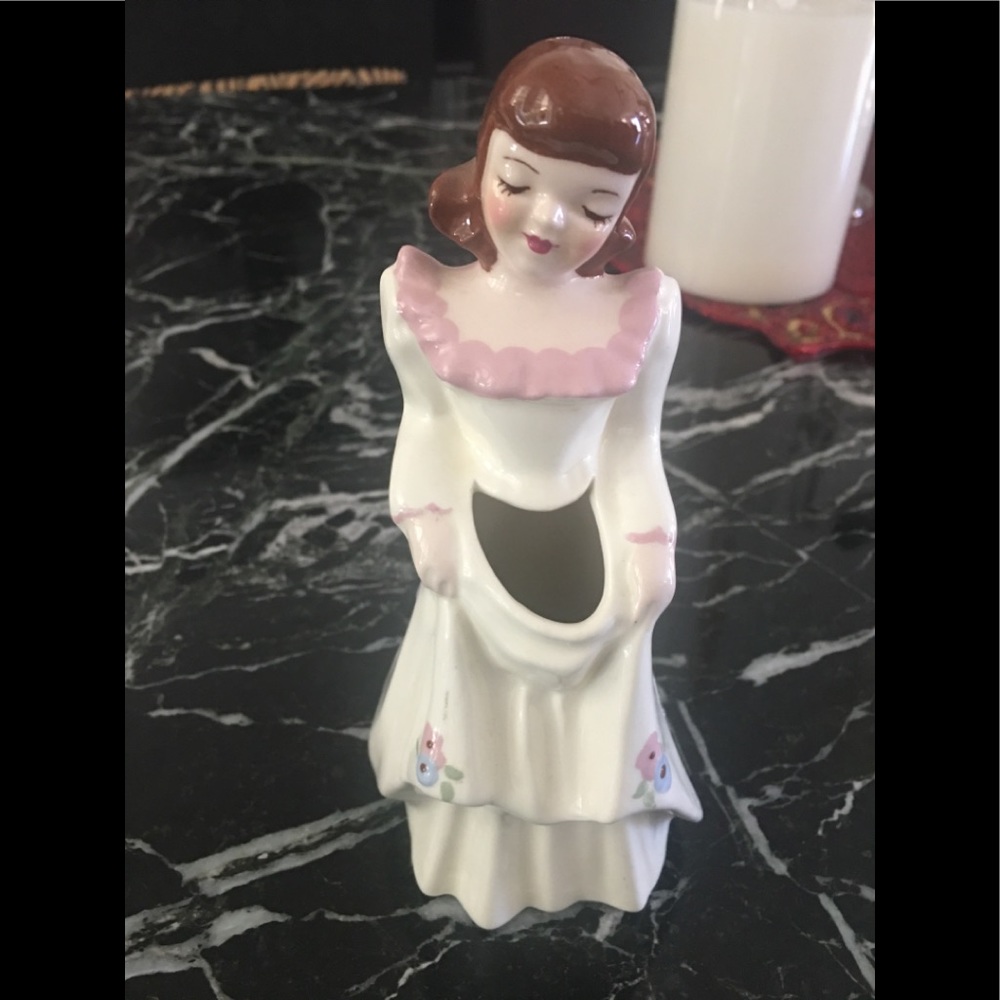 Vintage porcelain girl figurine flower holder vase